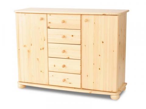 Anikó 5 fiókos, 2 ajtós komód Anikó 5 fiókos, 2 ajtós komód, Kategória:Fenyő komódok és éjjeliszekrények, Szélesség:45cm Hosszúság:125cm Magasság:93cm