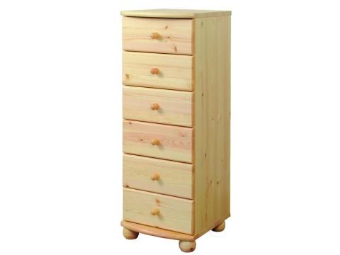 Anikó 6 fiókos, keskeny komód, Kategória:Fenyő komódok és éjjeliszekrények, Szélesség:40cm Hosszúság:45cm Magasság:110cm