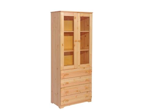 Balázs 4 fiókos üveges szekrény, Kategória:Fenyő szekrények, Szélesség:74cm Hosszúság:40cm Magasság:186cm