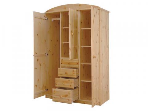 Csanád 3ajtós + 4fiókos íves szekrény, Kategória:Fenyő szekrények, Szélesség:130cm Hosszúság:62cm Magasság:194cm