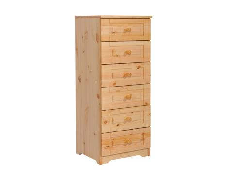 Petra keskeny 6 fiókos komód Petra keskeny 6 fiókos komód, Kategória:Fenyő komódok és éjjeliszekrények, Szélesség:46cm Hosszúság:40cm Magasság:110cm