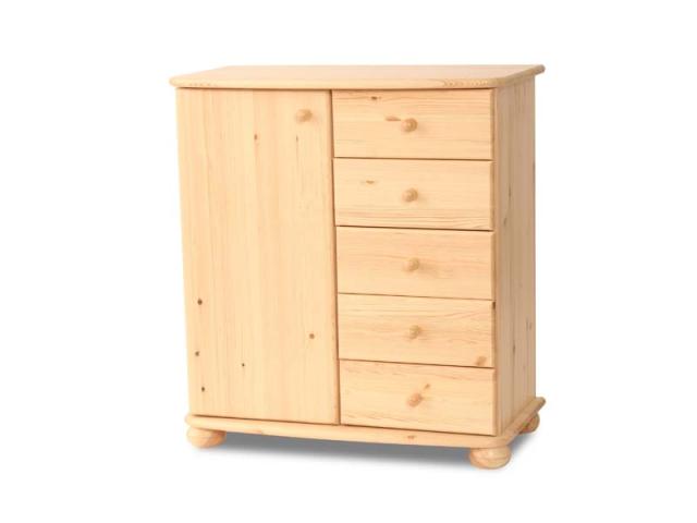 Anikó 5 fiókos, 1 ajtós komód, Kategória:Fenyő komódok és éjjeliszekrények, Szélesség:45cm Hosszúság:85cm Magasság:93cm