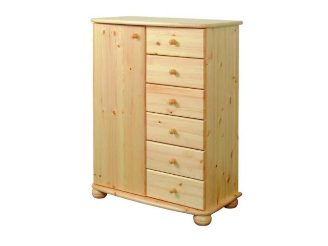 Anikó 6 fiókos, 1 ajtós komód Anikó 6 fiókos, 1 ajtós komód, Kategória:Fenyő komódok és éjjeliszekrények, Szélesség:45cm Hosszúság:85cm Magasság:110cm