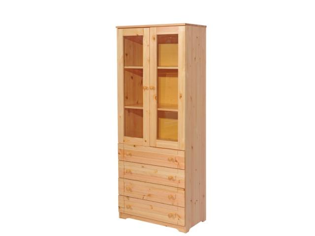 Balázs 4 fiókos üveges szekrény, Kategória:Fenyő szekrények, Szélesség:74cm Hosszúság:40cm Magasság:186cm